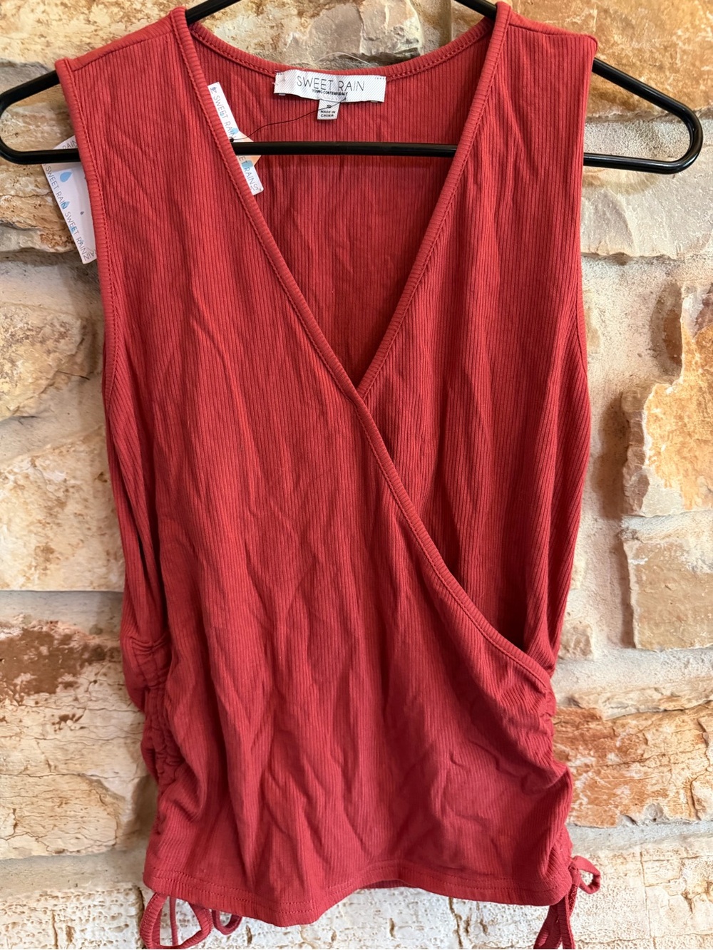 Sweet Rain Rust Red Sleeveless Wrap-Style Tank